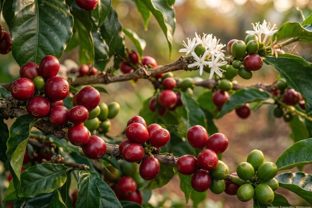 Lavouras de café capixabas entram em estado de atenção com o avanço da estiagem e a redução da vazão dos rios no Espírito Santo. (Imagem: Ilustração / Freepik)